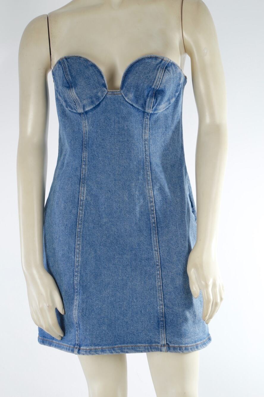 Magda Butrym Blue Strapless Bustier Denim Corset Mini Dress Size 36 US 4 $1500